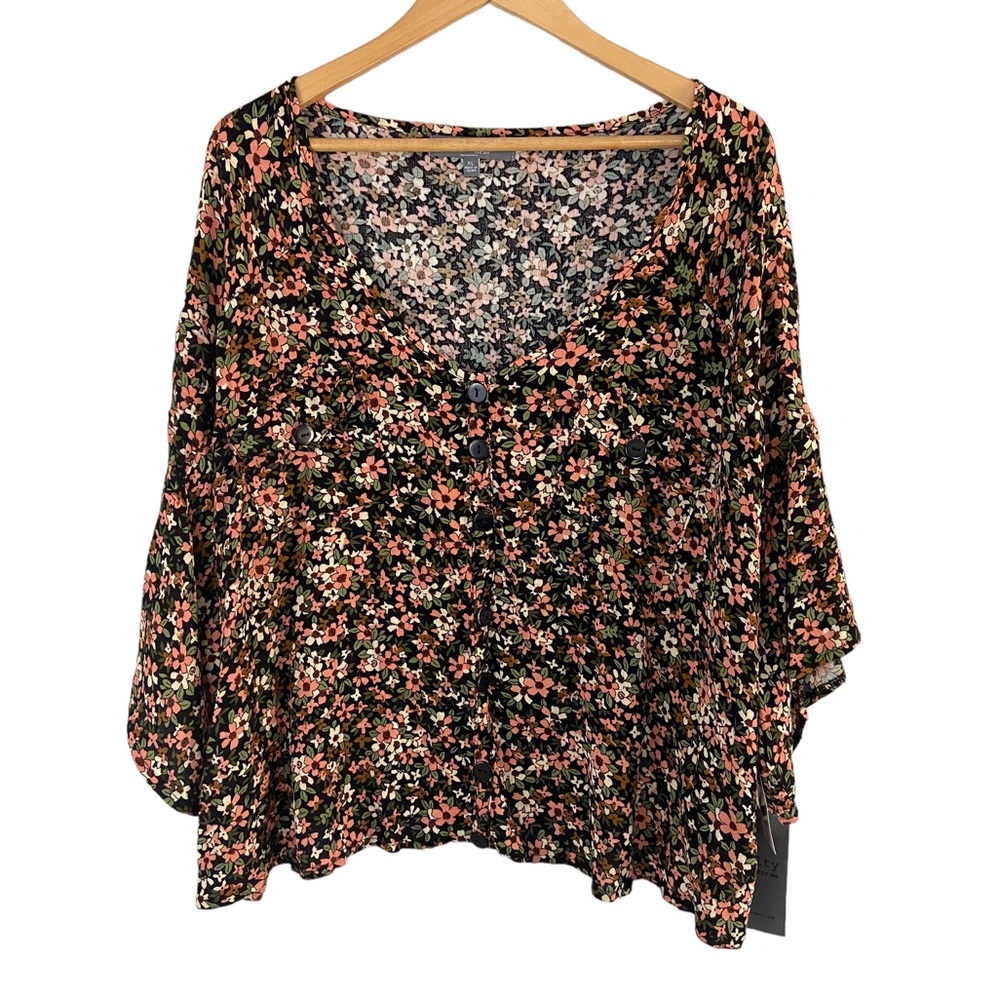 Royalty For Me Women's Floral Blouse Button Front Oversized Size XL